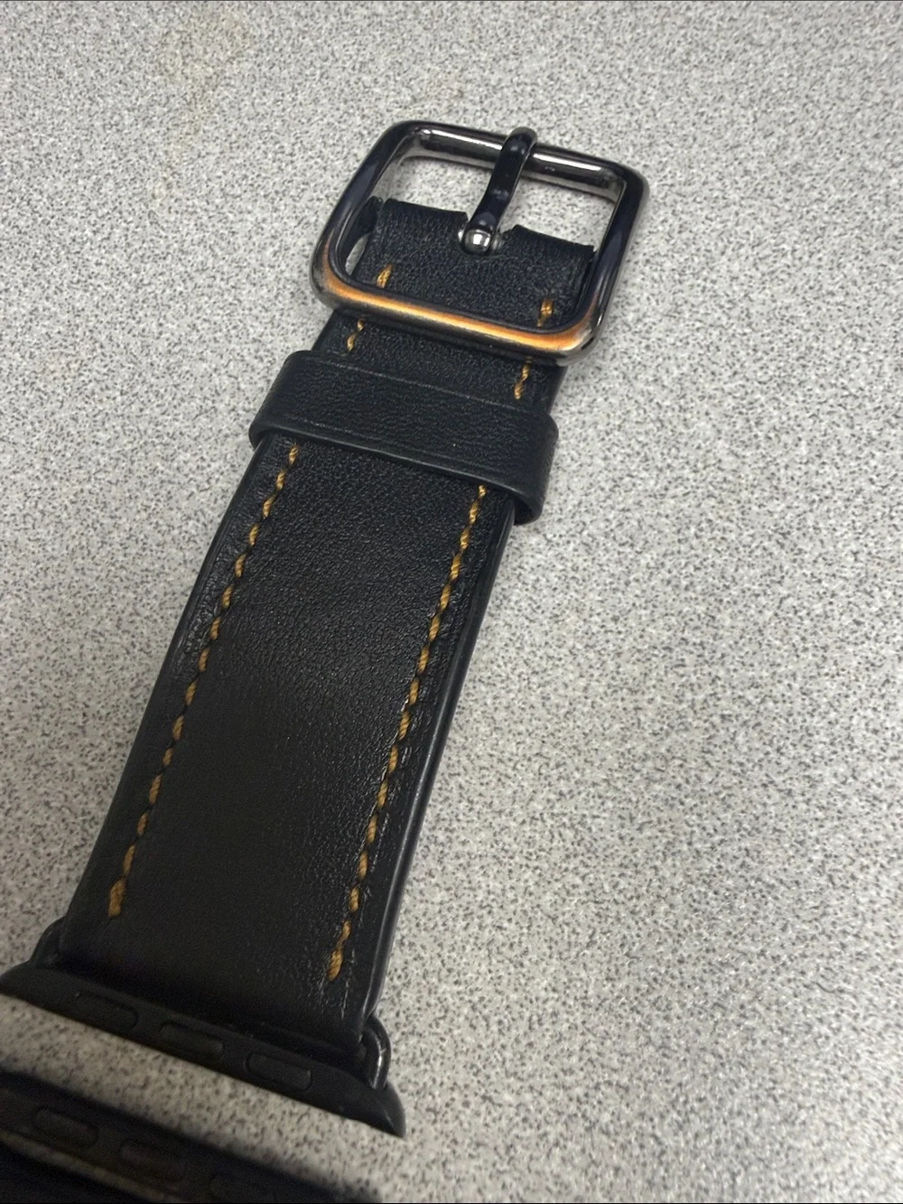 Rare Coach Black Leather Rexy 42mm Apple Watch Strap with Yellow Stitching